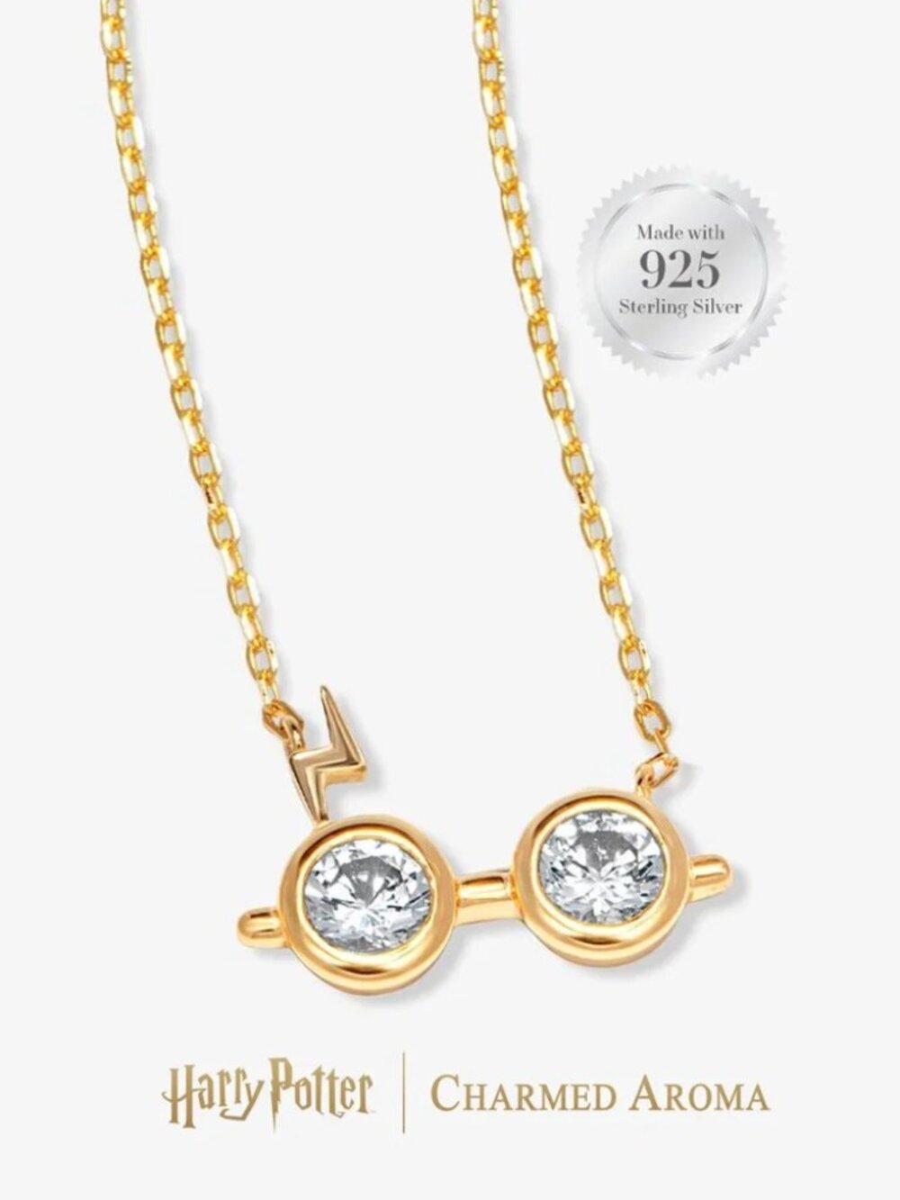 Official Harry Potter Glasses Gold Necklace, 925 Sterling Silver 10k Gold finish